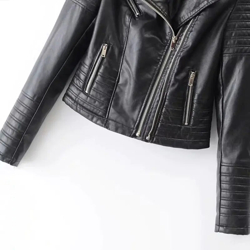 2019 Women's Slim Fit PU Leather Biker Jacket