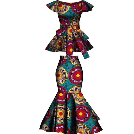 LONLISCO Women Dress African Print 2 Pieces Tradition Dashiki Ankara Beautiful Dress for Party Wedding