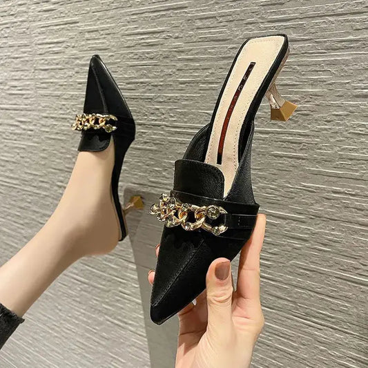 Women's Pointed Toe Stiletto Sandals with Metal Buckle