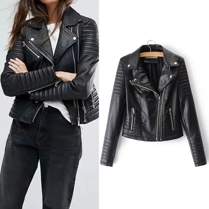 2019 Women's Slim Fit PU Leather Biker Jacket