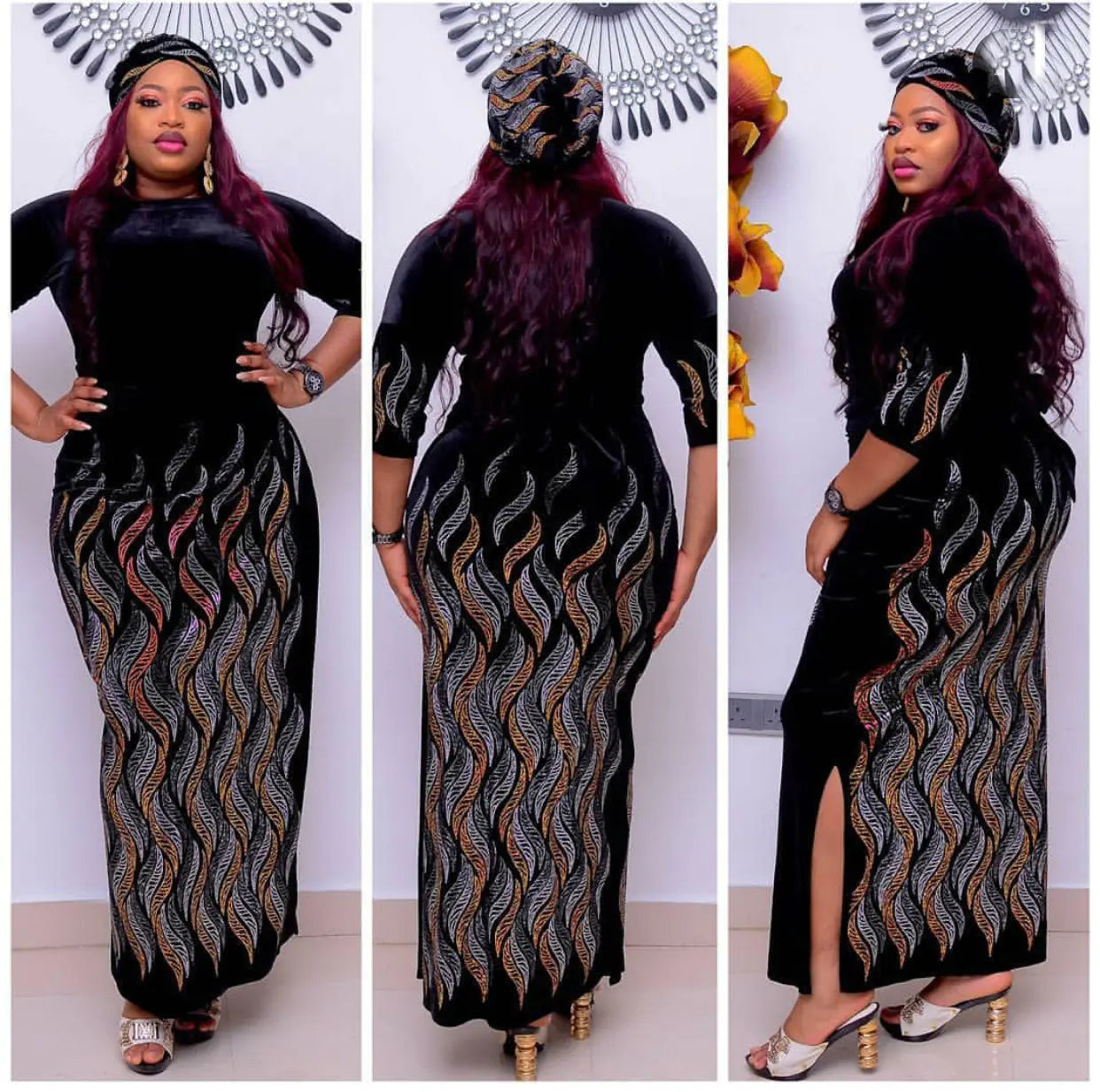 Plus Size African Print Maxi Dress with Side Slits