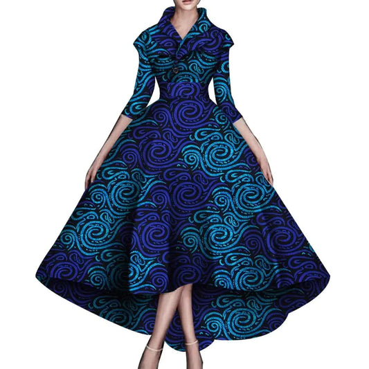 ABCWAX African Dresses for Women A-line Floor-Length Dress Traditional Ankara Kente Print Evening Dress