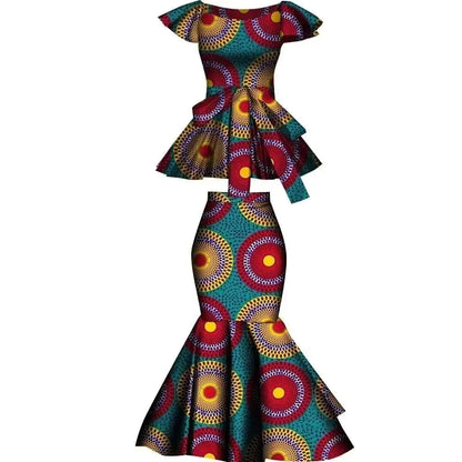 LONLISCO Women Dress African Print 2 Pieces Tradition Dashiki Ankara Beautiful Dress for Party Wedding